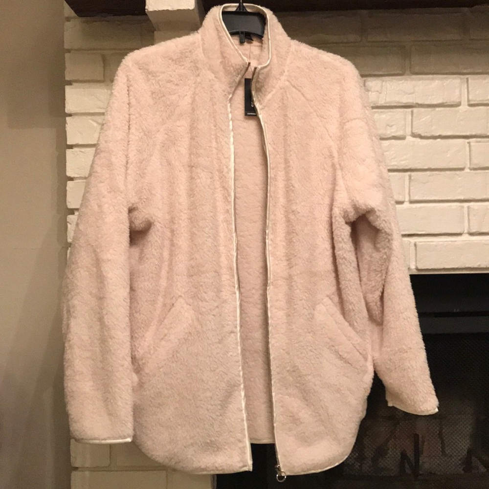 Express oversized teddy zip jacket XS